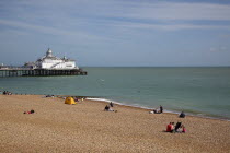England, East Sussex, Eastbourne, View across shingle beach.
