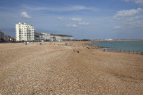 England, East Sussex, Eastbourne, View across shingle beach to the east.