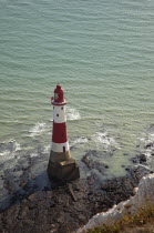England, East Sussex, Beachy Head lighthouse seen from the cliff top.