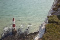 England, East Sussex, Beachy Head lighthouse seen from the cliff top.