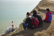 England, East Sussex, Beachy Head lighthouse seen from the cliff top.