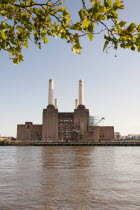 England, London, Battersea Power Station beside the River Thames.