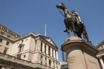England, London, The Bank of England, and Duke of Wellington statue, Threadneedle Street.