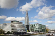 England, London, View of the Shard, City Hall and More London along River Thames.