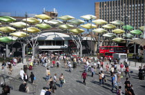 England, London, View of Stratford Shopping Centre showing the 'Stratford Shoal' sculpture.