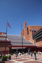 England, London, The British Library courtyard, Euston Road.