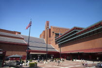 England, London, The British Library courtyard, Euston Road.