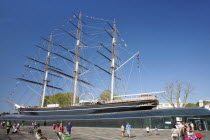 England, London, Greenwich, View of the Cutty Sark after restoration.