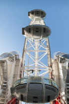 England, London, Looking up at the London Eye.