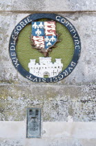 England, Berkshire, Windsor, A heraldic plaque representing the kingdom at the time of King Henry IV 1406-1422 located on the bridge that spans the river Thames linking town to Eton