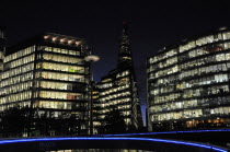 England, London, Southwark, The Shard and offices at night.