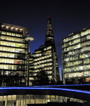 England, London, Southwark, The Shard and offices at night.