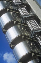 England, London, Detail of the stainless steel exterio of the Lloyds building.