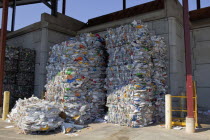 USA, Florida, Bundle of plastic bottles for recycling at the country dump.