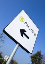 Environment, Recycling, Sign in supermarket car park.