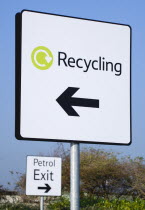 Environment, Recycling, Sign in supermarket car park.
