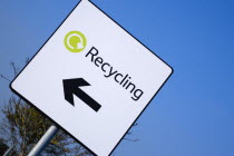 Environment, Recycling, Sign in supermarket car park.