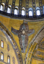 Turkey, Istanbul, Sultanahmet, Haghia Sophia Mural of a six winged seraph or angel below the central dome.