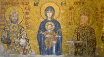 Turkey, Istanbul, Sultanahmet, Haghia Sophia  mosaic of the Virgin Mary holding the baby Jesus with Emperor John II Comnenus and Empress Irene.