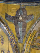 Turkey, Istanbul, Sultanahmet, Haghia Sophia Mural of a six winged seraph or angel below the central dome.