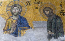 Turkey, Istanbul, Sultanahmet, Haghia Sophia the 13th Century Deesis mosaic of Jesus Christ and St John The Baptist in the South Gallery.
