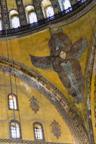 Turkey, Istanbul, Sultanahmet, Haghia Sophia Mural of a six winged seraph or angel below the central dome.