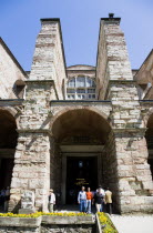 Turkey, Istanbul, Sultanahmet, Haghia Sophia sightseeing tourists entering the Outer Narthex leading to the Imperial Gate entrance.