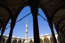 Turkey, Istanbul, Sultanahmet Camii, The Blue Mosque Courtyard with minaret.