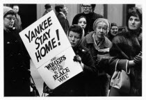 USA, New York State, New York City, Anti Vietnam war demonstrators, group of women with one holding placard with Yankee Stay Home.