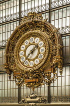 France, Ile de France, Paris, Musee d'Orsay interior showing clock.