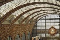 France, Ile de France, Paris, Musee d'Orsay interior showing clock.