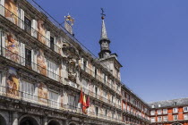 Spain, Madrid, Plaza Mayor, Colorful murals on the Casa de la Panaderia.