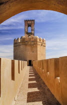 Spain, Extremadura, Badajoz, Alcazaba walls with Espantaperros tower.