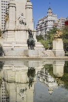 Spain, Madrid, Plaza de Espana, statues of Cervantes, Don Quixote and Sancho Panza,