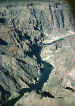 USA, Arizona, Grand Canyon, Aerial view over the Colorado River from a Helicopter.