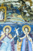 Albania, Korce, Voskopoye, 18th century Fresco on the wall of Church of St Athanasius.