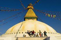 Nepal, Kathmandu, Boudnath Tibetan Buddhist Temple.