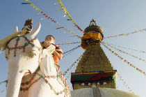 Nepal, Kathmandu, Boudnath Tibetan Buddhist Temple.