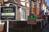 England, West Sussex, Bognor Regis, To Let signs outside houses and flats.