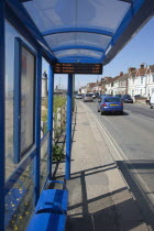 England, West Sussex, Shoreham-by-Sea, Modern digital display bus shelter.