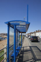 England, West Sussex, Shoreham-by-Sea, Modern digital display bus shelter.