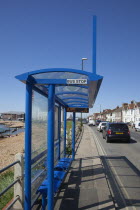 England, West Sussex, Shoreham-by-Sea, Modern digital display bus shelter.