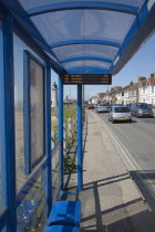 England, West Sussex, Shoreham-by-Sea, Modern digital display bus shelter.