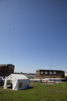 England, West Sussex, Shoreham-by-Sea, Ham Radio tent set up in the grounds of the RNLI station.