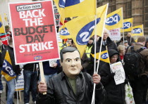 England, London, Demonstration outside Parliament on budget day 2013 protesting about Government cuts and calling for a general strike.  photo by Sean Aidan  