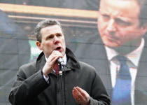 England, London, PCS Union leader Mark Serwotka speaking at a rally outside parliment on budget day 2013.  photo by Sean Aidan  