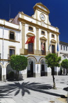 Spain, Extremadura, Merida, Exterior of the town hall in Plaza de Espana.