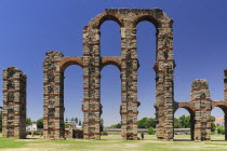 Spain, Extremadura, Merida, Los Milagros Aqueduct built by the Romans in the first century BC.