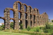 Spain, Extremadura, Merida, Los Milagros Aqueduct built by the Romans in the first century BC.