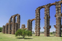 Spain, Extremadura, Merida, Los Milagros Aqueduct built by the Romans in the first century BC.